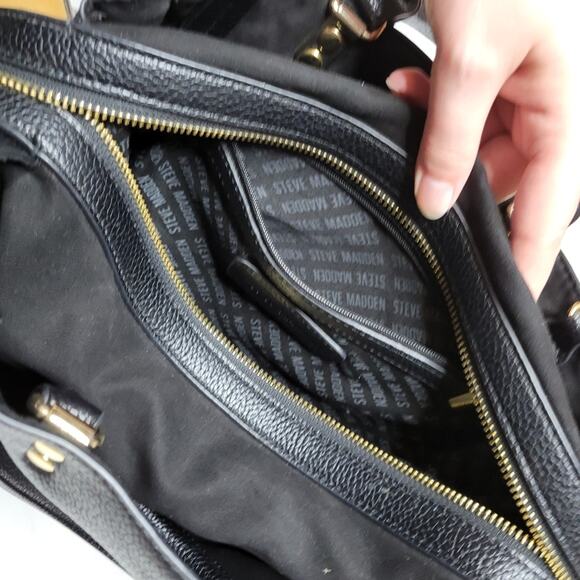 Steve Madden Satchel Purse 3 Compartment Shoulder Bag Black - Picture 12 of 13